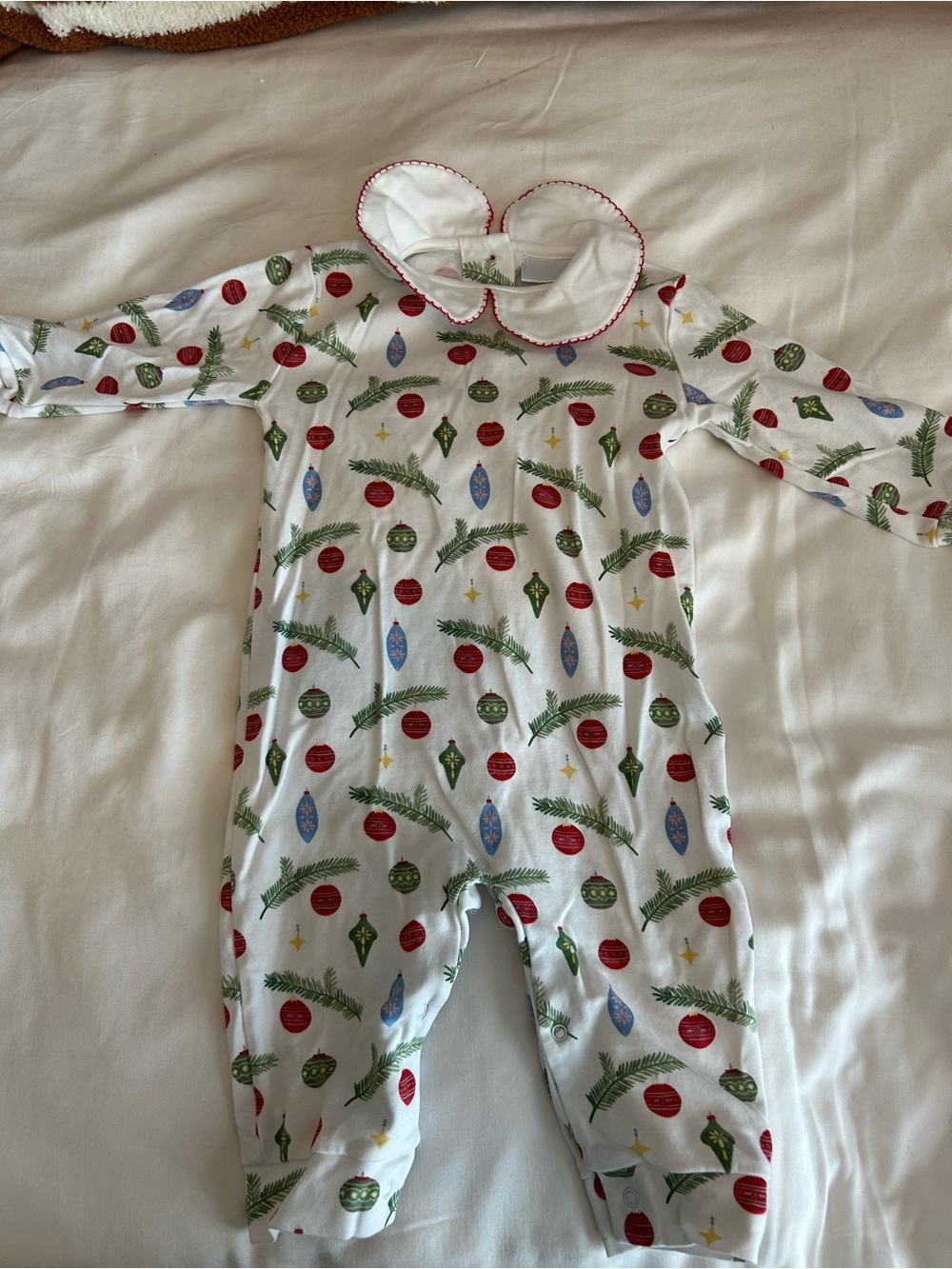 Baby Holiday Ornament One-Piece Pajamas - White with Red, Green, Blue